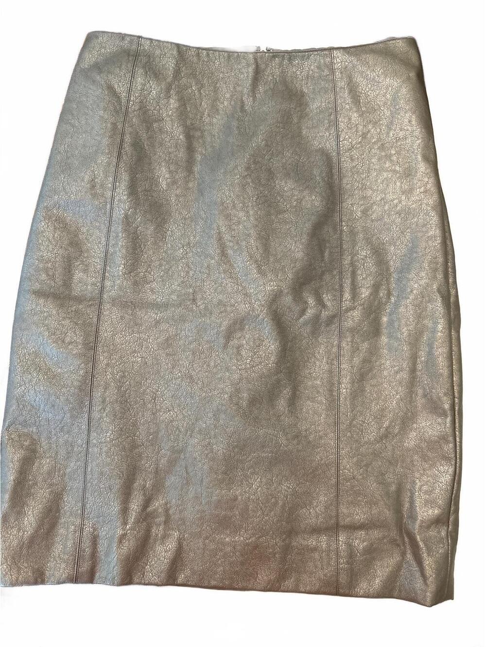 Etcetera Metallic Silver Grey Crackle Vegan Leather Pencil Skirt 4